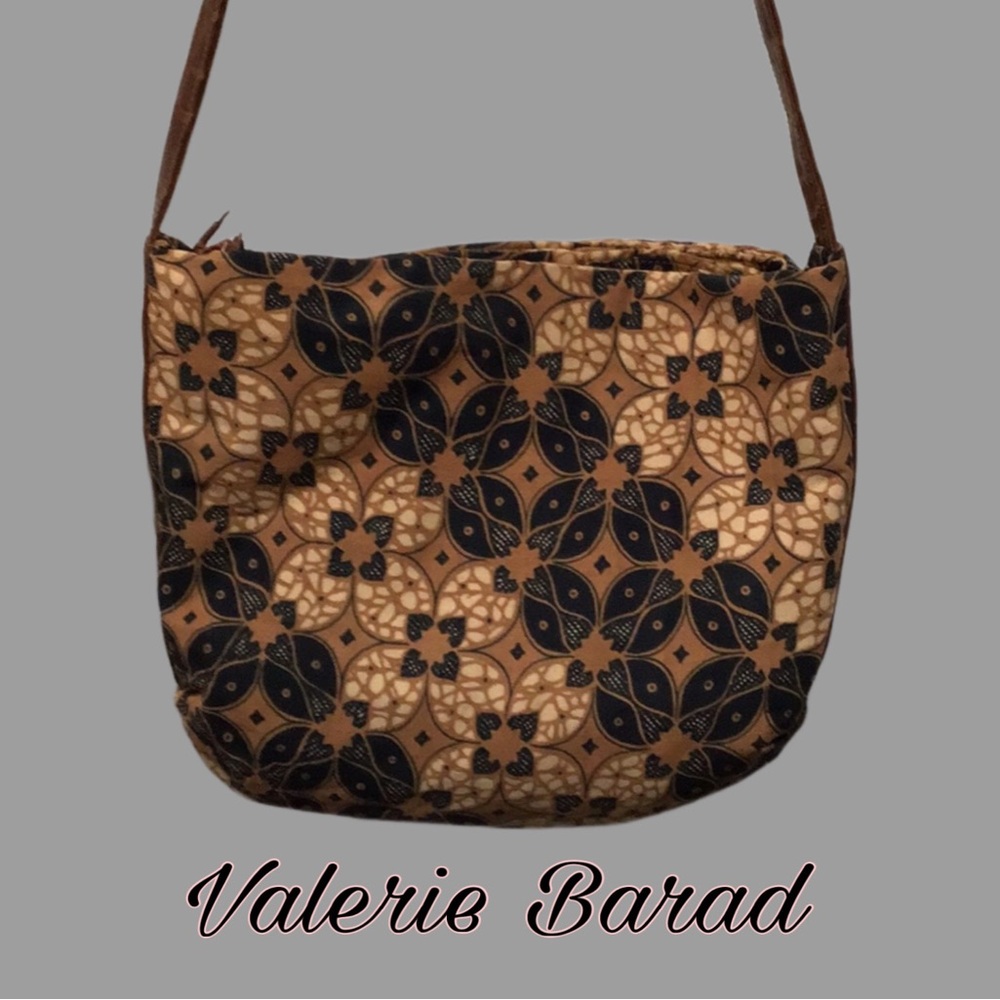 Valerie Barad Geometric Print Cloth Tote Bag, Leather Accents, Brown & Black